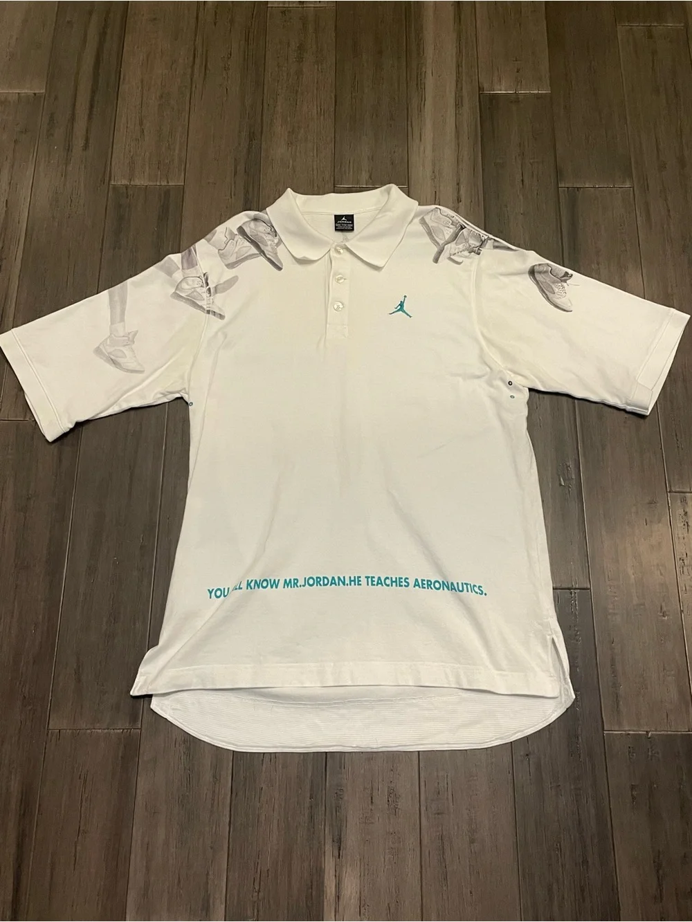 Jordan Polo Shirt Men’s XXL White Sneaker Print Jumpman Graphic Aeronautics Golf